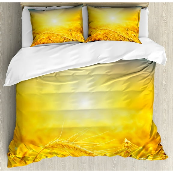 Ambesonne Country Duvet Cover Set, Harvest Wheat, 2-Calking, Earth Yellow Petrol Blue
