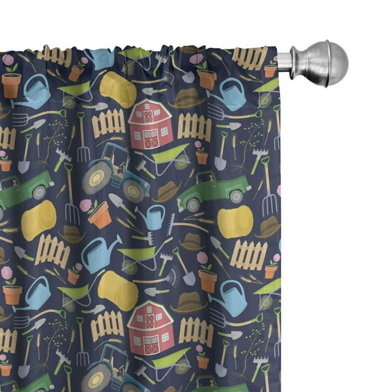 Ambesonne Country Farmhouse Window Curtains, Cottagecore Print, Each 28" W x 95" L, Dark Slate Blue Coral