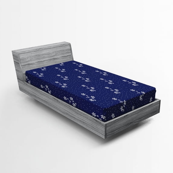 Ambesonne Country Fitted Sheet, Floral Pattern and Dot, Twin Size, Navy and White