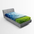 thumbnail image 1 of Ambesonne Country Fitted Sheet, Meadow Valley Cloud Sun, Twin Size, Lime Green Pale Blue, 1 of 2