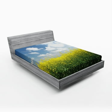 Ambesonne Country Fitted Sheet, Rape Field Germany, Full Size, Yellow Green Blue