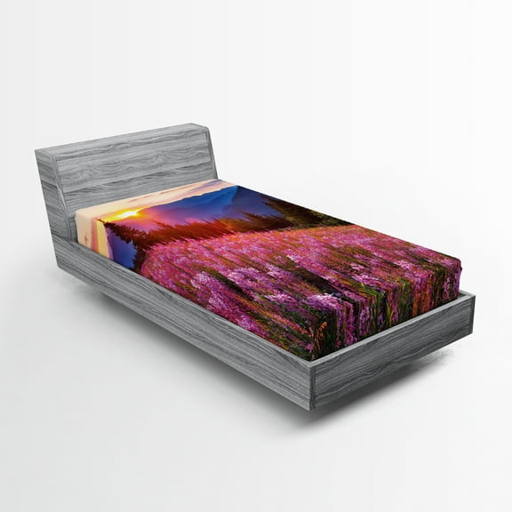 Ambesonne Country Fitted Sheet, Spring Mountains Floral, Twin XL Size, Pink Blue