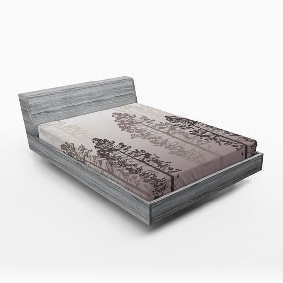 Ambesonne Country Fitted Sheet, Wild Pine Forest Themed, Full Size, Pale Mauve Taupe