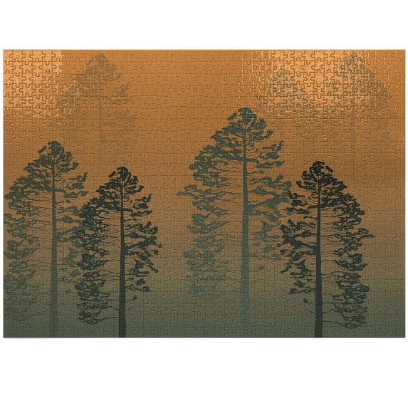 Ambesonne Country Jigsaw Puzzle Durable Cardboard, Pine Trees Woodland Ombre, 1000 pcs, Dark Peach