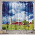 thumbnail image 1 of Ambesonne Country Kitchen Curtains, Warehouse Barn Scenery, 55"x39", Apple Green White, 1 of 3