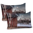 thumbnail image 1 of Ambesonne Country Pillow Sham 2 Pack, House Trees Winter Season, 26"x20", Brown and Beige, 1 of 1