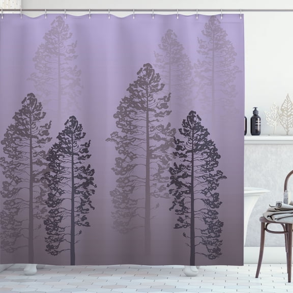 Ambesonne Country Shower Curtain, Pine Trees Woodland Ombre, 69"Wx84"L, Pale Lavender