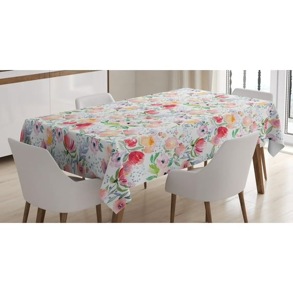 Ambesonne Country Tablecloth Rectangular Table Cover, Colored Spring Flowers, 60"x84", Pink Green Red