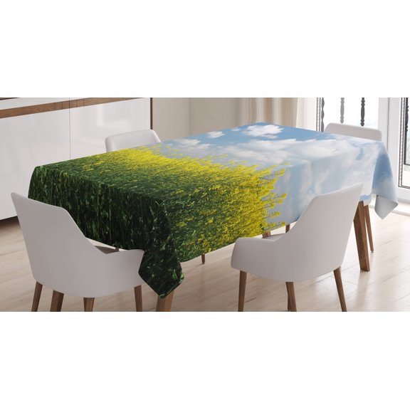 Ambesonne Country Tablecloth Rectangular Table Cover, Rape Field Germany, 60"x90", Yellow Green Blue