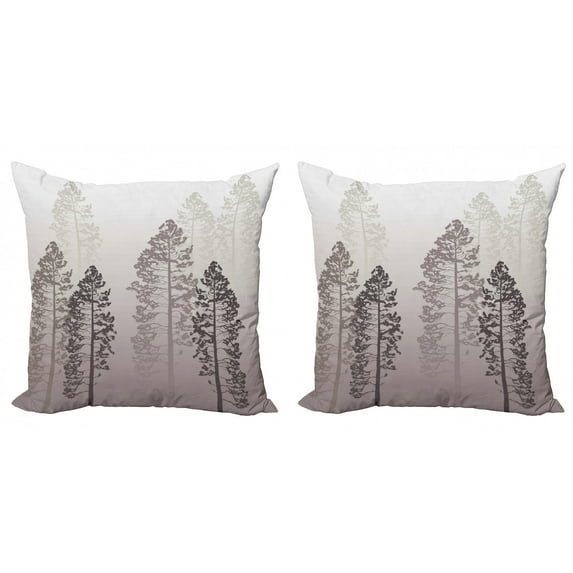 Ambesonne Country Throw Pillow Cover 2 Pack, Wild Pine Forest Themed, 20", Pale Mauve Taupe