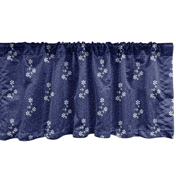 Ambesonne Country Window Valance, Floral Pattern and Dot, 54" X 18", Navy and White
