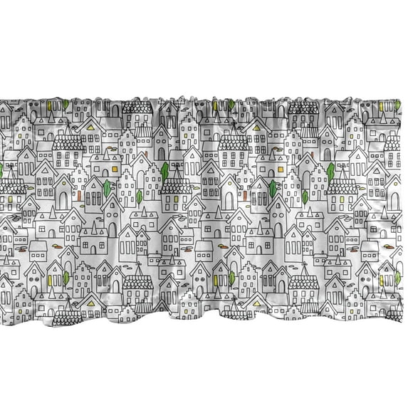 Ambesonne Country Window Valance, Hand Drawn Inspired Houses, 54" X 12", White Pale Mauve Taupe