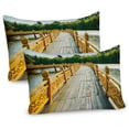 thumbnail image 1 of Ambesonne Countryside Pillow Sham 2 Pack, Timber Bridge Traveling, 30"x20", Mustard Tan Green, 1 of 3