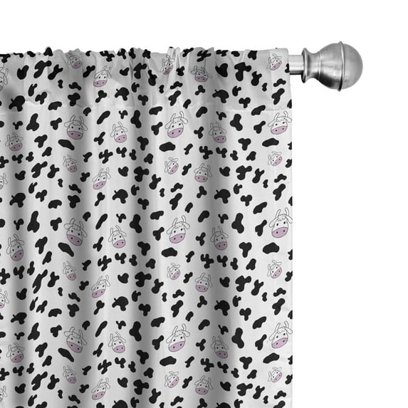 Ambesonne Cow Print Window Curtains, Animal Hide Design, Each 28" W x 95" L, Black White Lilac