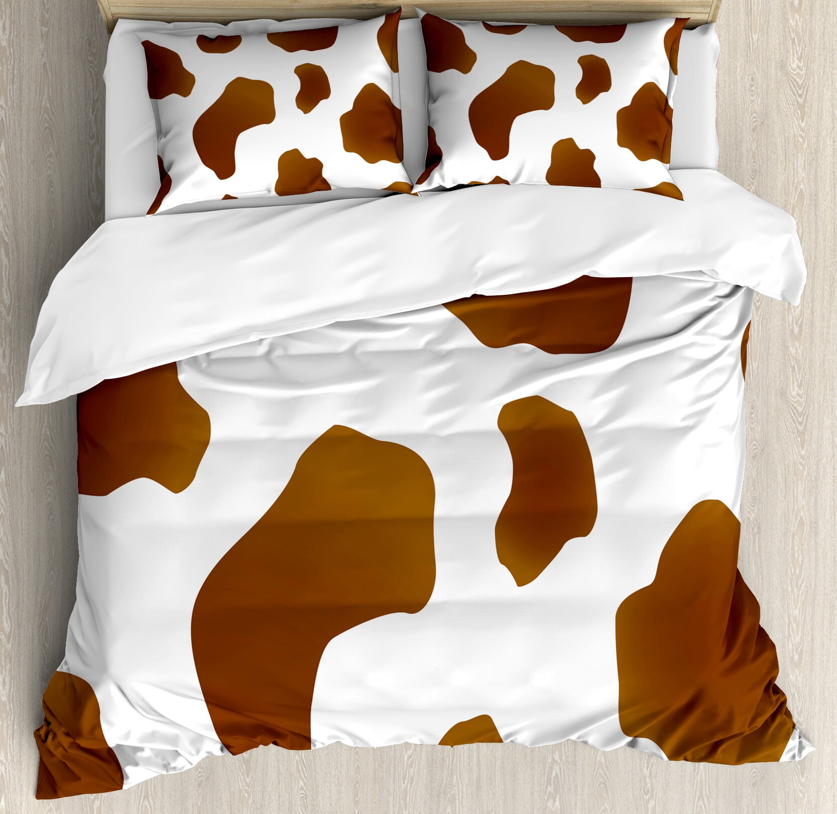 Ambesonne Cow Print Duvet Cover Set, Brown Spots on Cow, Calking, White