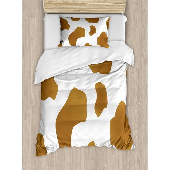 Ambesonne Cow Print Duvet Cover Sets, Brown Spots on Cow, 2-Twin, White Brown