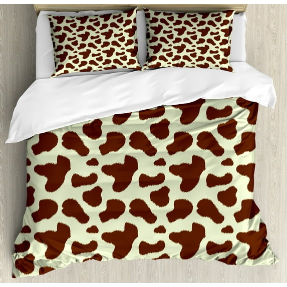Ambesonne Cow Print Duvet Cover Sets, Cattle Skin with Spot, 2-King, Pale Yellow Brown
