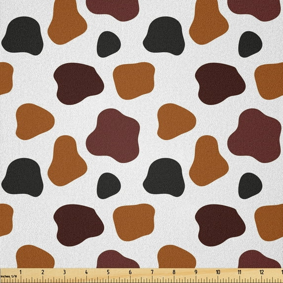 Ambesonne Cow Print Fabric by the Yard Microfiber, Abstract Cow Hide, 2 Yards, White Brown Black