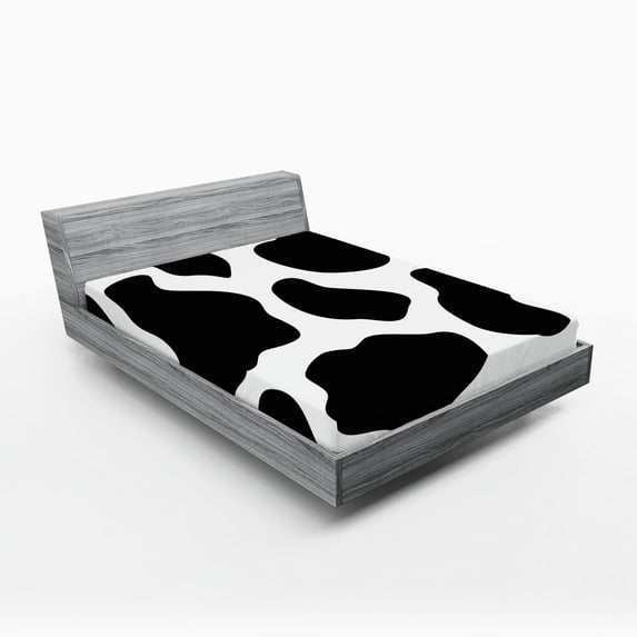 Ambesonne Cow Print Fitted Sheet, White Cow Hide Barn, California King, Black White