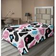 thumbnail image 1 of Ambesonne Cow Print Flat Sheet, Cow Hide Heart, Twin Size, Pale Pink Black White, 1 of 1