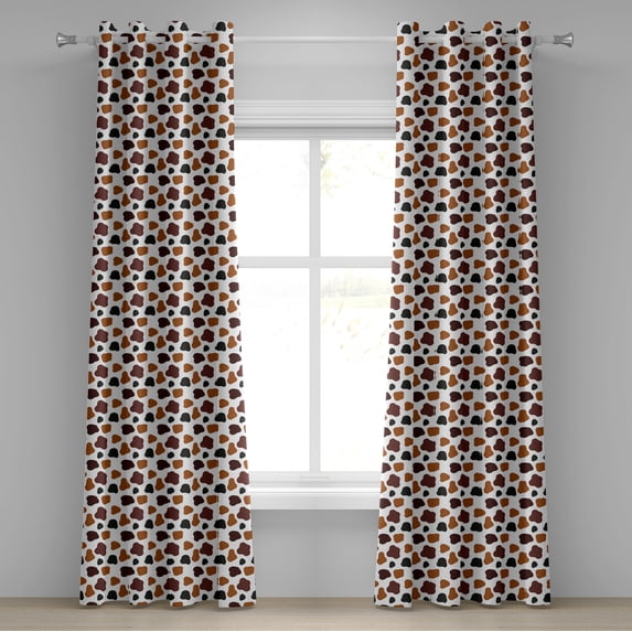 Ambesonne Cow Print Grommet Curtain, Abstract Cow Hide, 50" x 72", White Brown Black