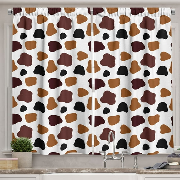 Ambesonne Cow Print Kitchen Curtains, Abstract Cow Hide, 55"x45", White Brown Black