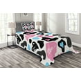 thumbnail image 1 of Ambesonne Cow Print Quilted Bedspread Set 2 Pcs, Cow Hide Heart, Twin Size, Pale Pink Black White, 1 of 3