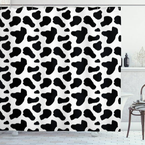 Ambesonne Cow Print Shower Curtain, Cow Hide Black Spots, 69"Wx70"L, Charcoal Grey White