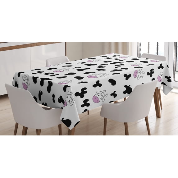 Ambesonne Cow Print Tablecloth Rectangular Table Cover, Animal Hide Design, 60"x90", Black White Lilac