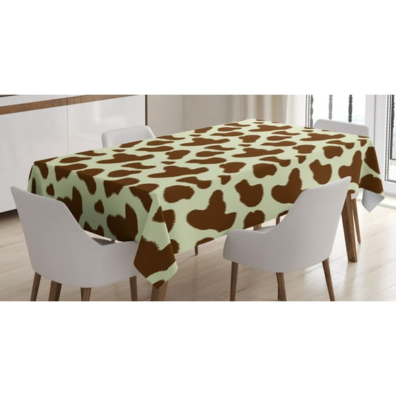 Ambesonne Cow Print Tablecloth Rectangular Table Cover, Cattle Skin with Spot, 52"x70", Pale Yellow Brown
