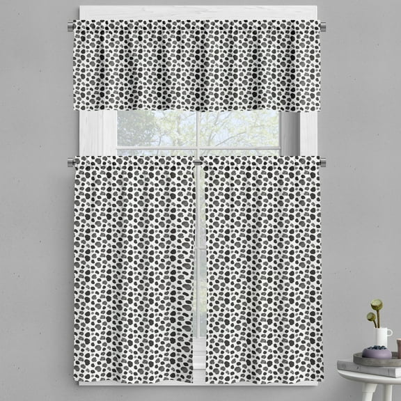 Ambesonne Cow Print Valance & Curtain, Black and White Dots, 55"x36", Black White