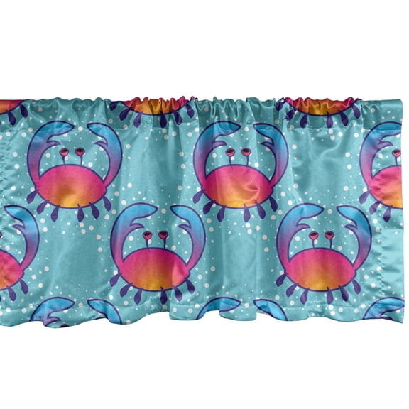 Ambesonne Crab Window Valance, Colorful Sea Crab Sketches on Bubble Shaped Dotted Background Nautical Art Print, Curtain Valance for Kitchen Bedroom Decor with Rod Pocket, 54" X 12", Aqua Multicolor