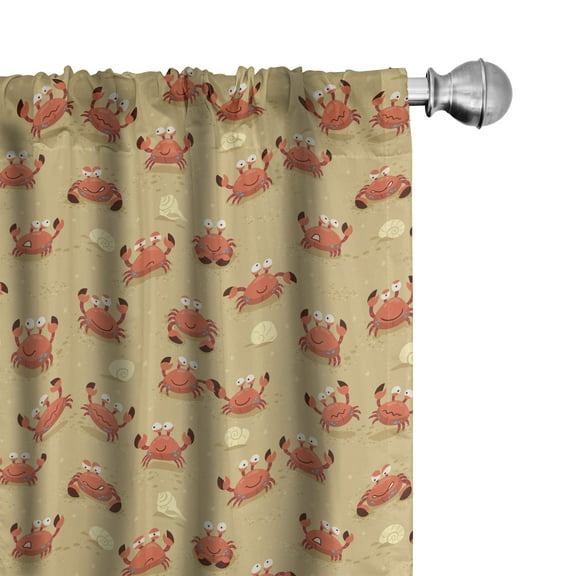 Ambesonne Crabs Curtains, Playful Fauna on Beach, Pair of 28"x63", Pale Brown Orange