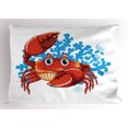 thumbnail image 1 of Ambesonne Crabs Pillow Sham, Cartoon Blue Coral Reef, 26" X 20", Red Blue Pale Orange, 1 of 2