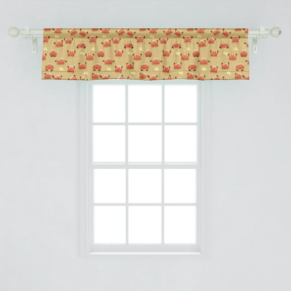 Ambesonne Crabs Window Valance, Playful Childish Sea Animals on a Sandy Beach with Shells Kids Design Fauna, Curtain Valance for Kitchen Bedroom Decor with Rod Pocket, 54" X 12", Pale Brown Orange