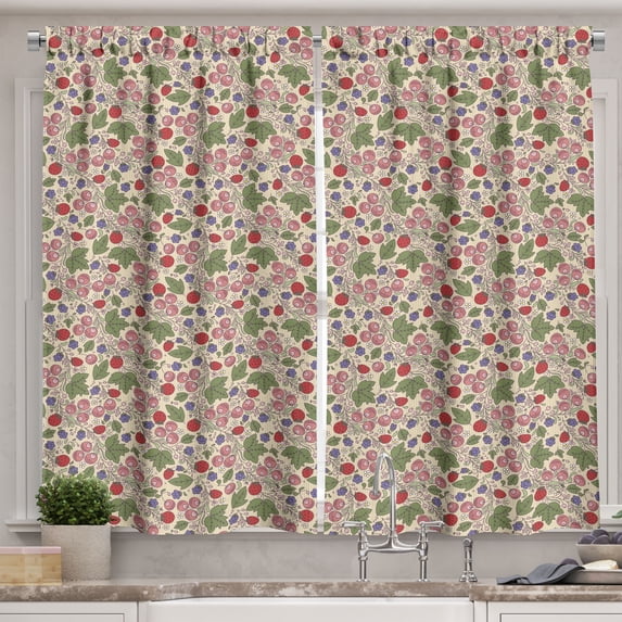 Ambesonne Cranberry Kitchen Curtains, Flower Blooms Branches, 55"x39", Multicolor