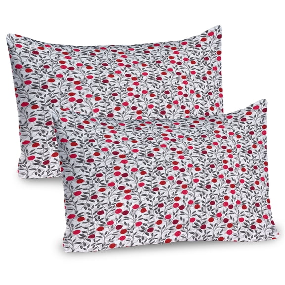 Ambesonne Cranberry Pillow Sham 2 Pack, Springtime Berry Foliage, 26"x20", Grey Pink and Maroon