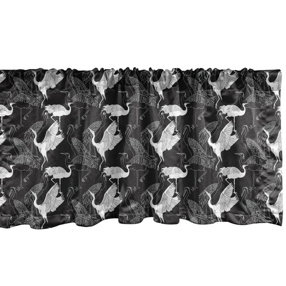 Ambesonne Crane Window Valance, Bird Pattern, 54" X 12", Black and White