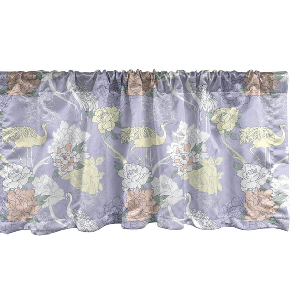 Ambesonne Crane Window Valance, Lavender Background Oriental, 54" X 12", Multicolor