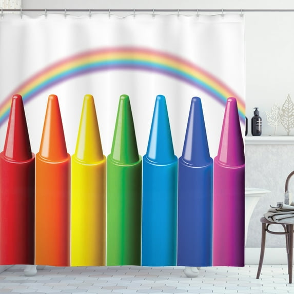 Ambesonne Crayon Shower Curtain, Painting Craft and Rainbow, 69"Wx75"L, Multicolor