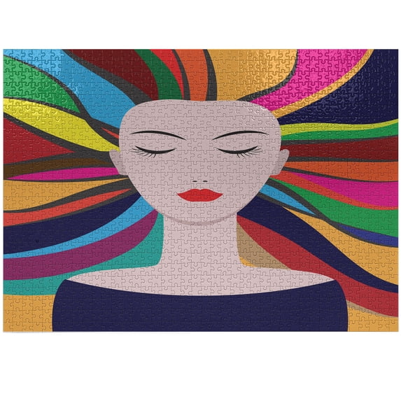 Ambesonne Crazy Art Jigsaw Puzzle Durable Cardboard, Lady and Colorful Strands, 1000 pcs, Indigo and Multicolor