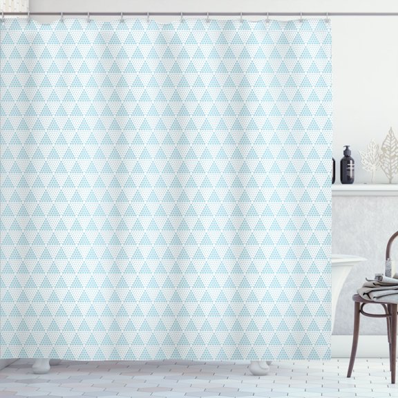 Ambesonne Crazy Art Shower Curtain, Triangles from Polka Dots, 69"Wx70"L, Pale Blue White