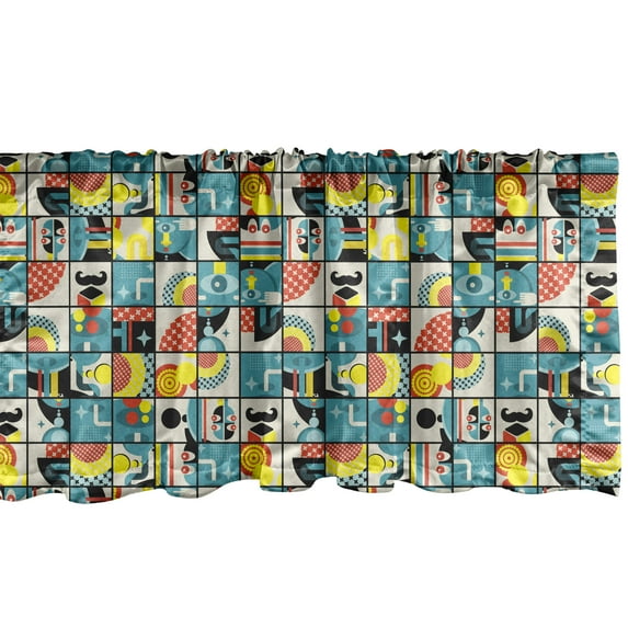 Ambesonne Crazy Art Window Valance, Puzzle Like Design of Completing Pieces Squares Contemporary Print, Curtain Valance for Kitchen Bedroom Decor with Rod Pocket, 54" X 12", Multicolor