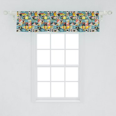 Ambesonne Crazy Art Window Valance, Puzzle Like Design of Completing Pieces Squares Contemporary Print, Curtain Valance for Kitchen Bedroom Decor with Rod Pocket, 54" X 12", Multicolor