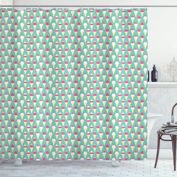 Ambesonne Cream and White Shower Curtain, Ice Cream Topping, 69"Wx70"L, Seafoam Cream and Pink