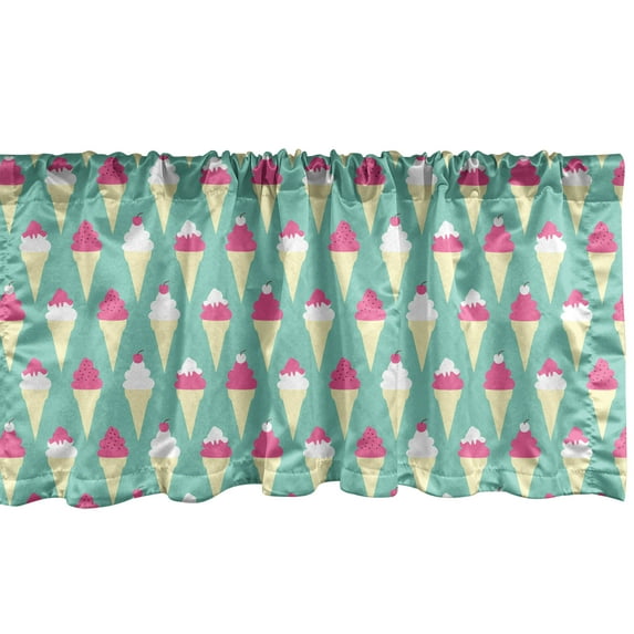 Ambesonne Cream and White Window Valance, Ice Cream Topping, 54" X 18", Seafoam Cream and Pink