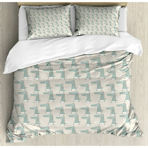 Ambesonne Crocodile Duvet Cover Set, Geometric Animal, 2-Calking, Maroon Beige