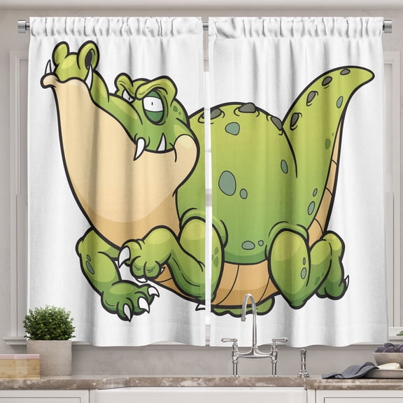 Ambesonne Crocodile Kitchen Curtains, Beefy Alligator Pattern, 55"x45", Apple Green White