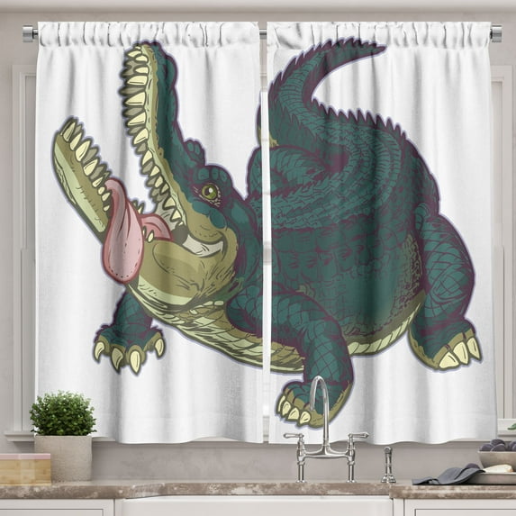 Ambesonne Crocodile Kitchen Curtains, Graphical Wild Alligator, 55"x45", Multicolor
