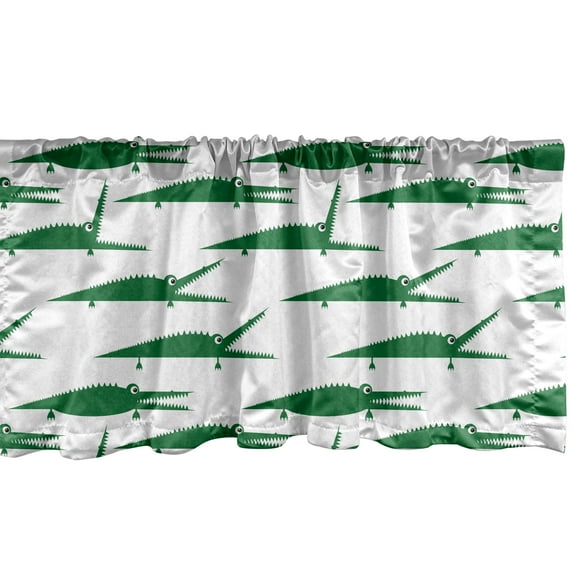 Ambesonne Crocodile Window Valance, Funny Green Alligator, 54" X 12", Green and White